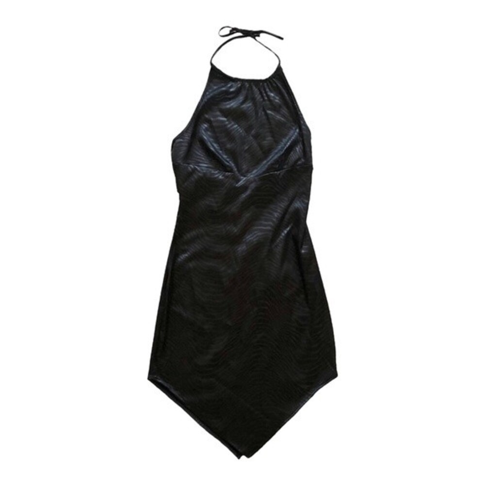 Vintage Y2K 90s Tempted Black Zebra Print Halter Dress NWT Size Medium LBD Edgy